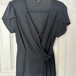 AUW Black Short Sleeve Wrap Blouse